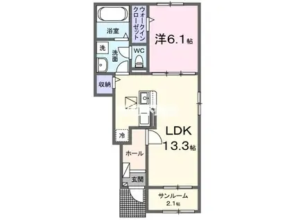 クレアージュ・ウミII(1LDK/1階)の間取り写真