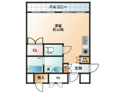 ベース浜田(ワンルーム/4階)の間取り写真