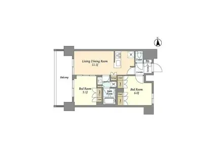 ジオエント上野稲荷町(2LDK/12階)の間取り写真