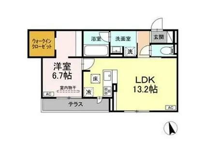 セレスティア長良 ウエスト(1LDK/1階)の間取り写真