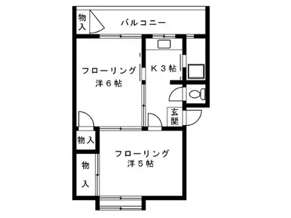 JR横須賀線 西大井駅 徒歩9分 4階建 築69年(2K/4階)の間取り写真
