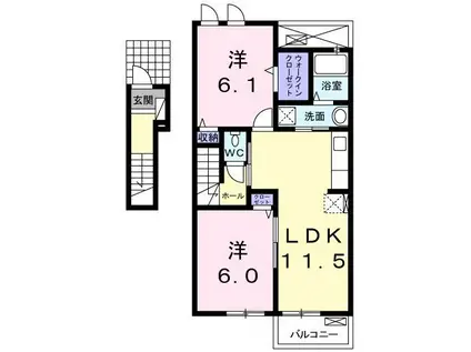 シャローム 中学校通(2LDK/2階)の間取り写真