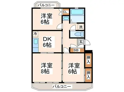 ラフィーネハイツコガ(3DK/4階)の間取り写真