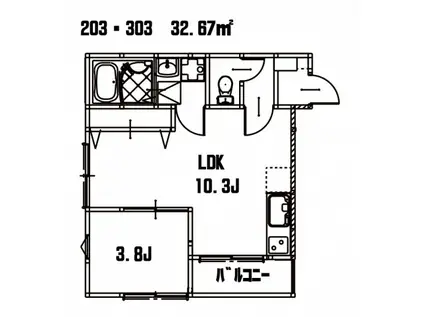 リノリノアパートメントWITHB棟(1LDK/2階)の間取り写真