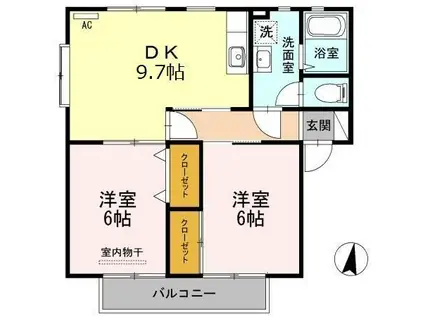 パレス新浜(2DK/2階)の間取り写真