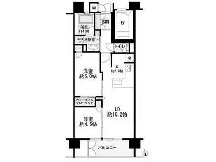 神楽坂 閑静な地 2LDK(2LDK/4階)の間取り写真