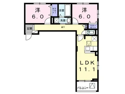 サンロイヤルI(2LDK/1階)の間取り写真