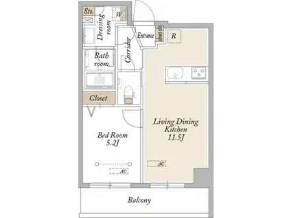 ポルトエスポワール中野島(1LDK/5階)の間取り写真