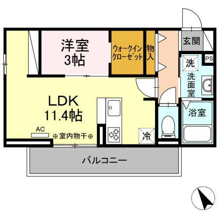 ソレイユメゾン御殿場(1LDK/2階)の間取り写真