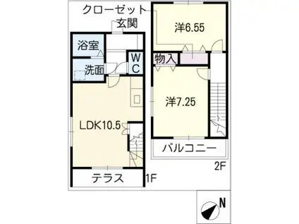 ウエストサイドコート E(2LDK/2階)の間取り写真
