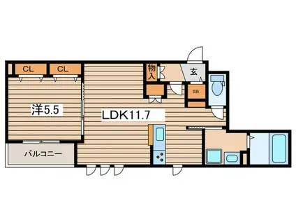 ラピスラズリ(1LDK/1階)の間取り写真