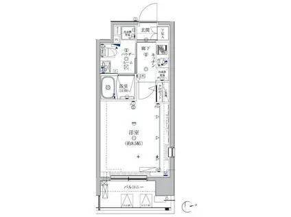 クレイシア芝浦ウォーターフロント(1K/2階)の間取り写真