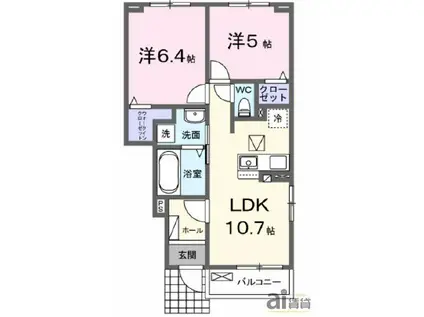 GROVE STAGE A棟(2LDK/1階)の間取り写真