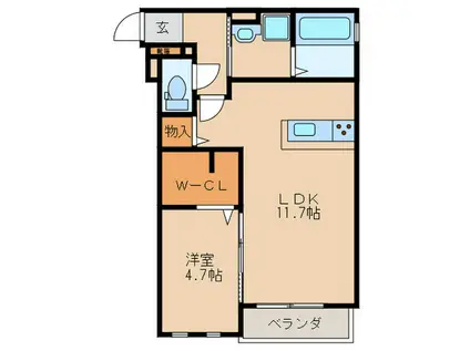 ヴェルカーサ大橋(1LDK/1階)の間取り写真