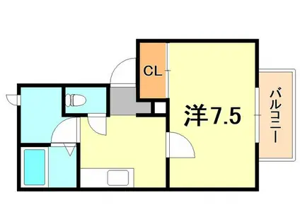 中山手ガーデンハウスC棟(1K/1階)の間取り写真