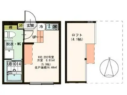 ハーモニーテラス梅島II(ワンルーム/2階)の間取り写真