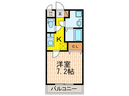 ウインズコート高槻西(1K/2階)の間取り写真