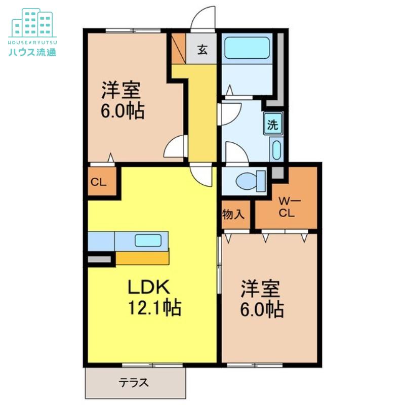 ミルトハウスD(2LDK/1階)の間取り写真