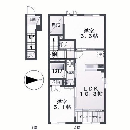 サクラーレ長坂(2LDK/2階)の間取り写真