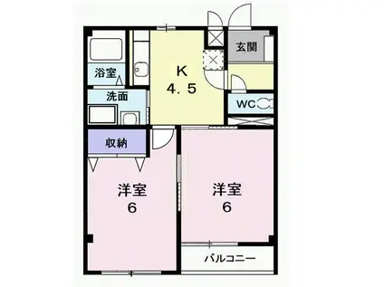 シルキーハイム(2K/2階)の間取り写真