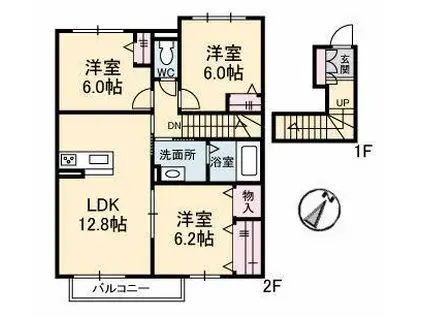 リバーサイド古新開A棟(3LDK/2階)の間取り写真