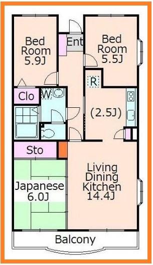 ハビテーション向丘(3LDK/3階)の間取り写真