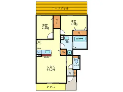 サンラフィーエ上小阪B棟(2LDK/1階)の間取り写真