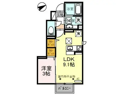 グレーシアタウン木崎 A棟(1LDK/1階)の間取り写真