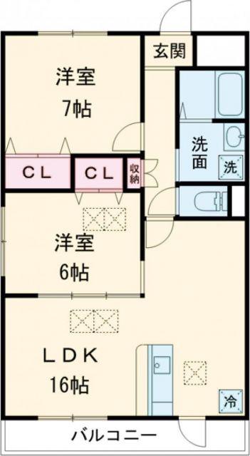 ルネスルフィ(2LDK/2階)の間取り写真