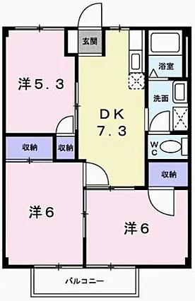 玲巧ーハイツ1(3DK/2階)の間取り写真