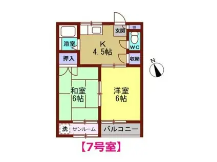 ウエストII(2K/1階)の間取り写真