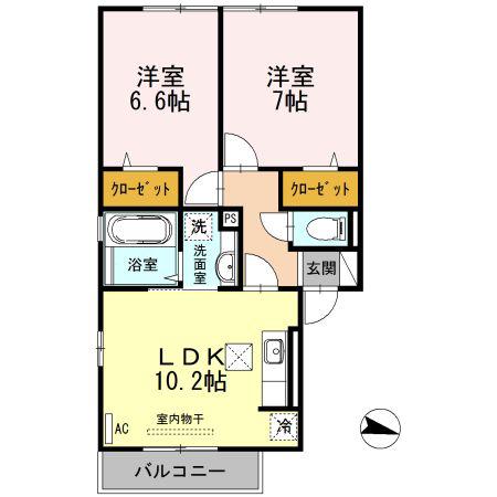 フルールシャトー巨勢(2LDK/1階)の間取り写真