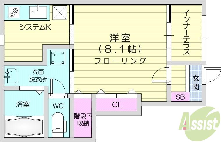 エスポワール六丁の目(1K/1階)の間取り写真
