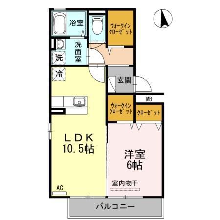 リシェス新山口(1LDK/1階)の間取り写真