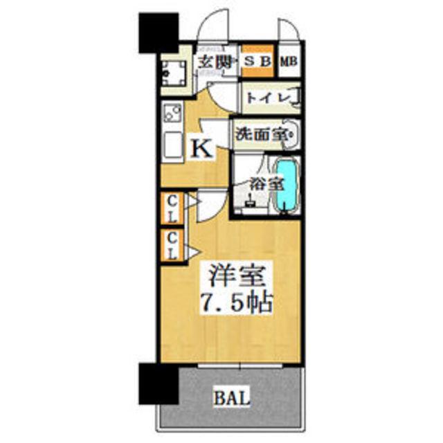 CITY SPIRE西中島(1K/7階)の間取り写真