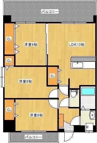 サンシャトー和賀(2LDK/3階)の間取り写真