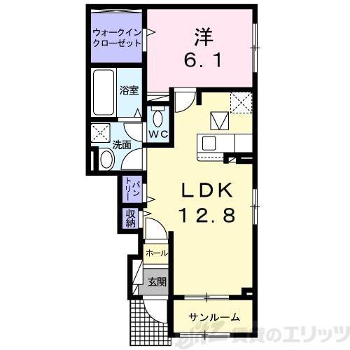 ラヴィボヌール如是II(1LDK/1階)の間取り写真