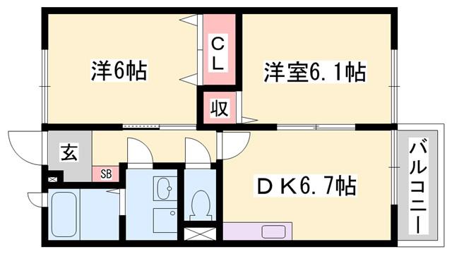 サンフレッチェC(2DK/1階)の間取り写真