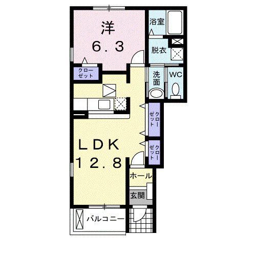 ベルネージュ・Y(1LDK/1階)の間取り写真