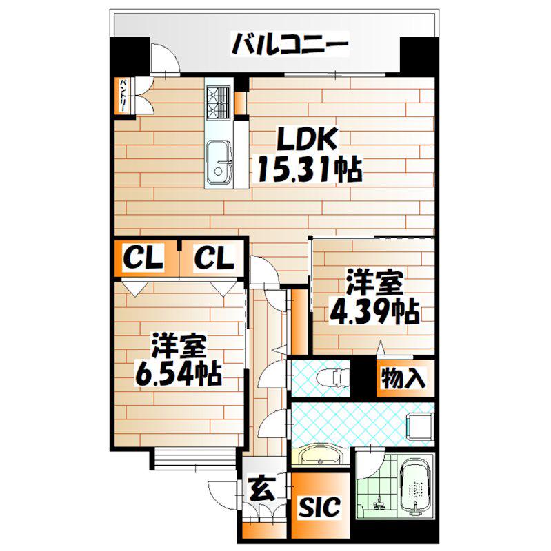 グランドキャッスル葛原グランツ(2LDK/12階)の間取り写真