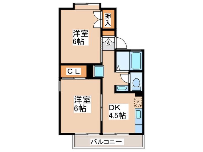 グリーンハイム(2DK/2階)の間取り写真