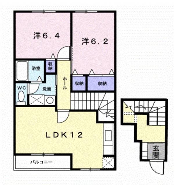プラゼール・ラゴーアI(2LDK/2階)の間取り写真