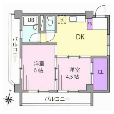 丸善高円寺ハイツ(2DK/4階)の間取り写真