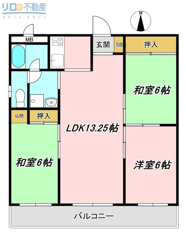 プレジデント稲野(3LDK/6階)の間取り写真