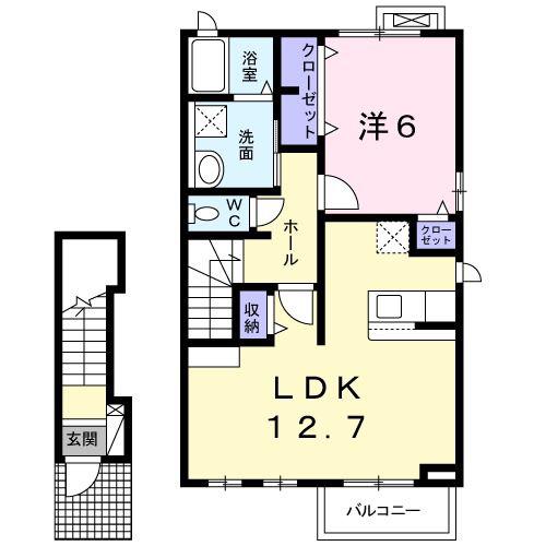 アジュール(1LDK/2階)の間取り写真