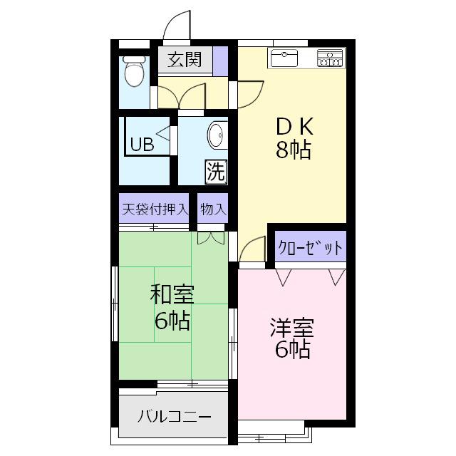 神木ハイツ 2号棟(2DK/1階)の間取り写真