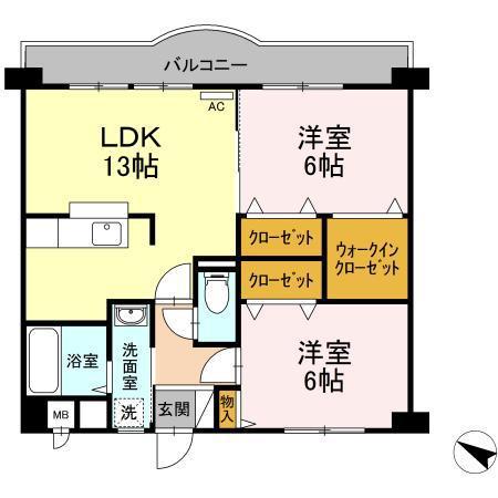 クレール長尾II(2LDK/6階)の間取り写真