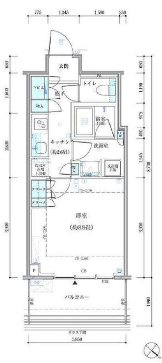 パークタワー勝どきサウス(1K/11階)の間取り写真