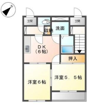 サンハイツ山ノ手(2DK/1階)の間取り写真