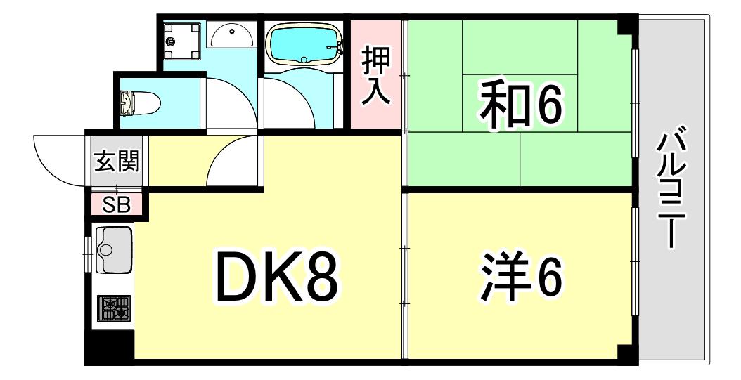 エスパシオ塚口(2DK/1階)の間取り写真